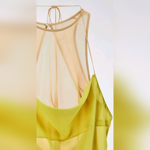 🥰HOST PICK🥰 Zara Slip Dress Double Layer Yellow Mustard Nude Midi size L - Picture 5 of 8